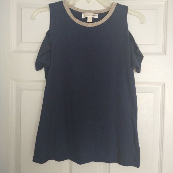 Michael Kors Navy Cold Shoulder Top Size S - Picture 1 of 4